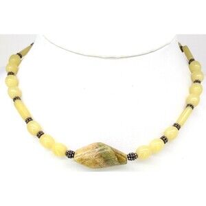 Vintage Yellow Glass Bead Necklace Silver Tone Unique Toggle Clasp 15 Inch 33g